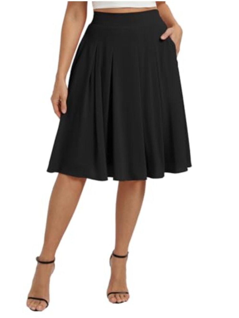 High Waist A Line Pleated Chiffon Skirt with Pockets Below Knee Dressy Casual